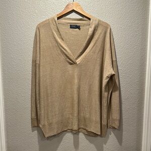 Polo Ralph Lauren Linen Pull-Over V-Neck Light Sweater in Size Medium 100% Linen